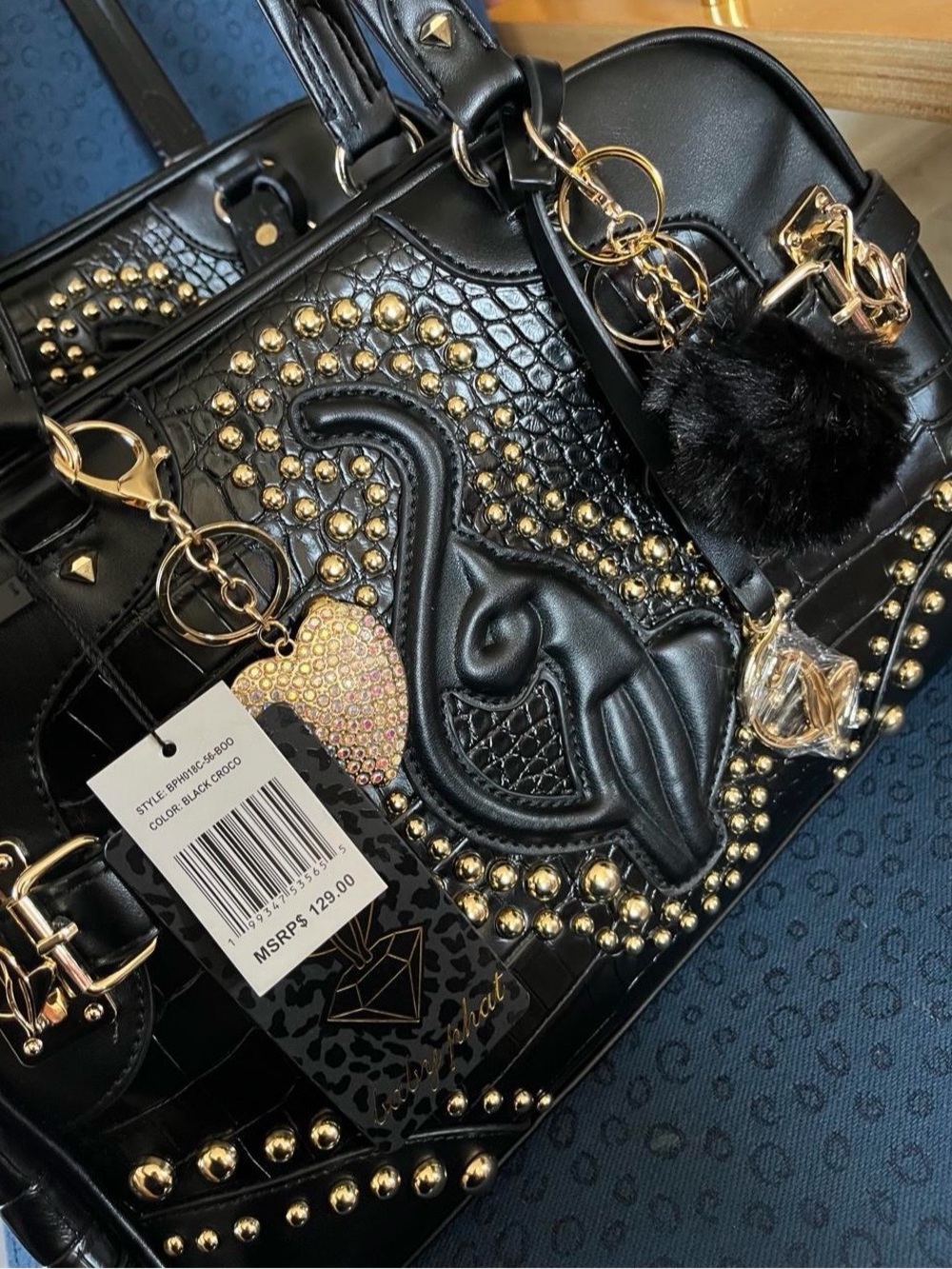 Baby phat Black Studded Faux-Leather baby phat with Gold Accents
